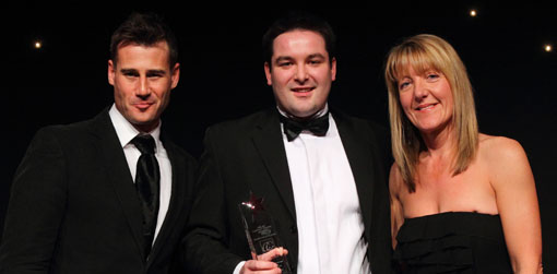 Tim Vincent, Andrew Bradshaw of Yell, winner of the manager of less than 100 people category, and Karina Voisey