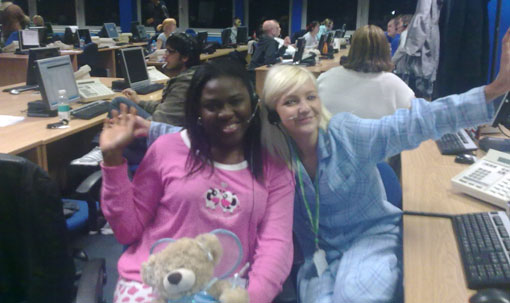 The team enjoying their pyjama party
