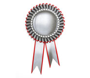 silver and red rosette