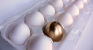 A golden egg among a box of normal eggs