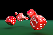 Red die on a green and black background