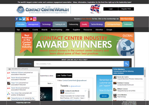 A screenshot of Contact Centre World