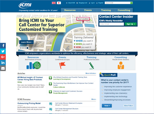 A screenshot of ICMI webpage