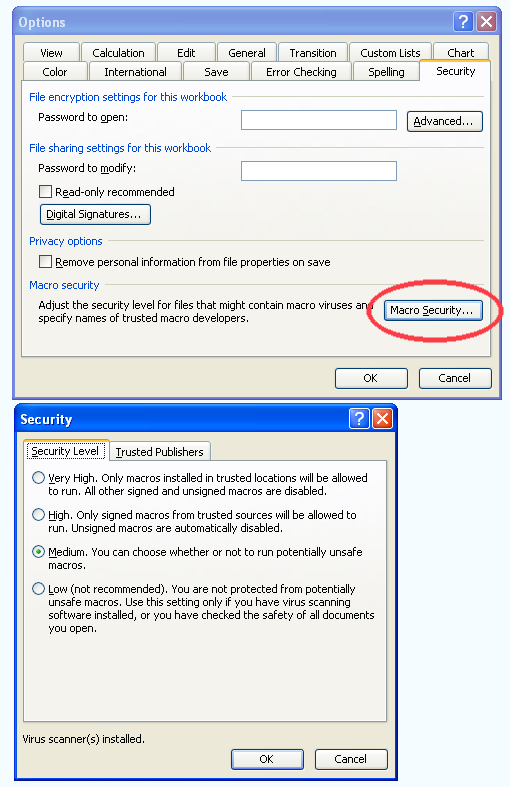 Macro security in Excel