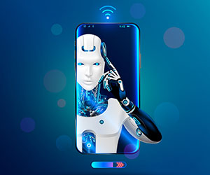 AI concept with robot in phone