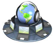 laptops, globe and headset