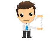 cartoon man holding a measuring stick between hos two hands
