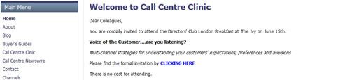 screen shot of call centre clinic site