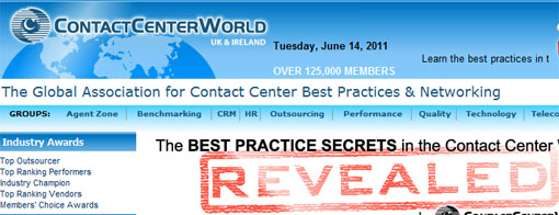 screen shot of contact center world site