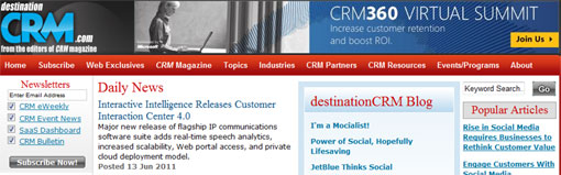 screen shot of desination crm site