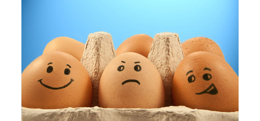 3 eggs with different facial expressions