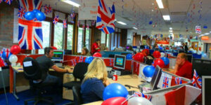 union jack decorated call centre