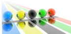 5 coloured marbles on a race track