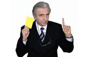 business man waving finger and yellow card