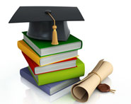 books with a diploma and graduation hat