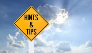 Road sign indicating Hints and Tips