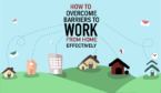 6 houses are joined by wires to the central text of 'How to Overcome the Barriers to Work From Home Efffectively'