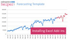 An image of an example forecast, with the words 'Installing Excel Addins' written over it.