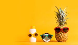 A picture of fruit in sunglasses