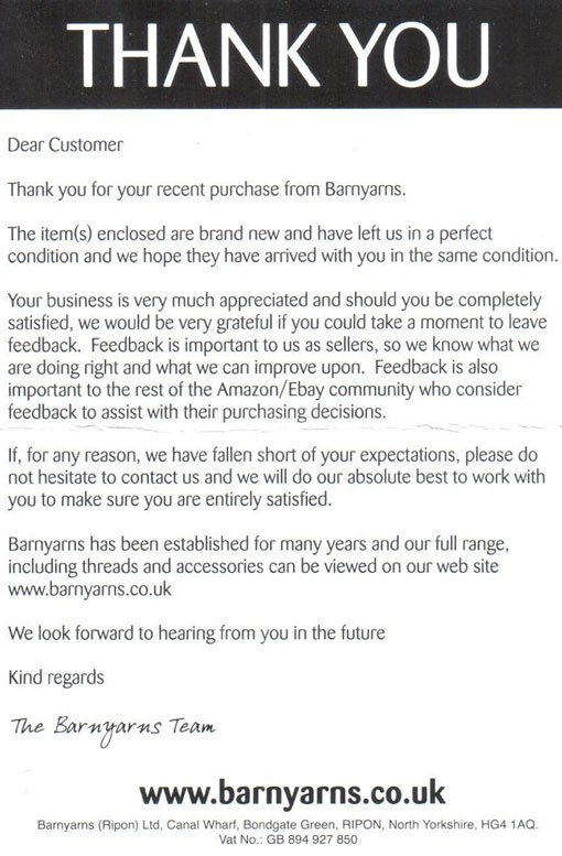 An example thank you letter from barnyards