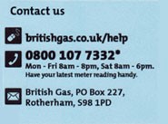 British Gas Contact info example