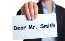Card saying Dear Mr Smith