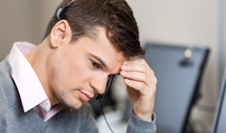 Tense Man worried about Angry Customer