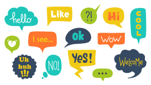 Greeting messages in speech bubbles