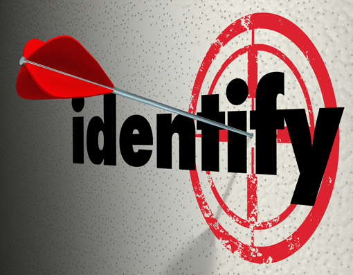 An image showing a red dart landed in the word identify