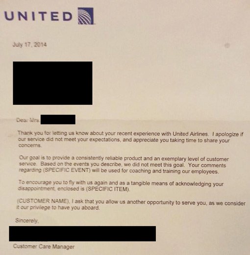 Example of poor customer service letter
