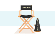 A director chair, with digital contact written on a megaphone