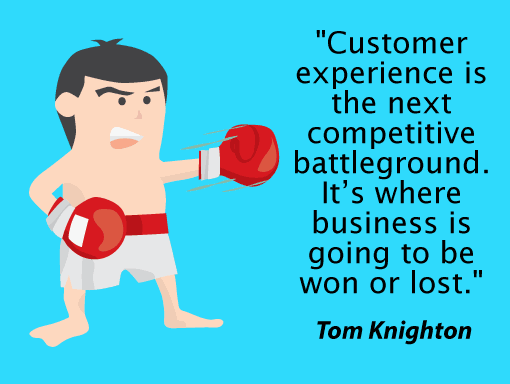 A man in boxing attire with a quote from Tom Knighton: "Customer experience is the next competitive battleground. It's where business is going to be won or lost." 