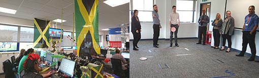 The contact centre team play a game of plate discus, as teams represent different nations in honour of the Olympics