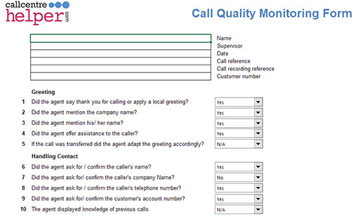 This is a screenshot of our call quality monitoring form, with clearly defined criteria!