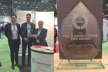Teon Rosandic, SVP Sales, Genesys presents the award to Syntec at Excel, London 