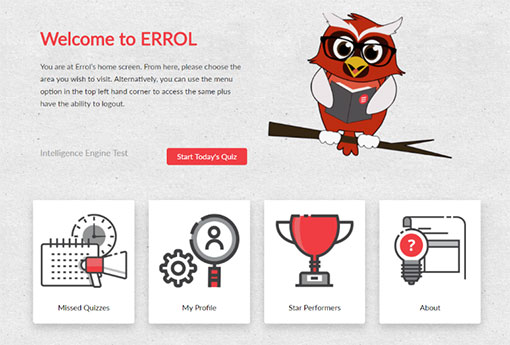 This is the home screen for the digital learning platform Errol Owl 