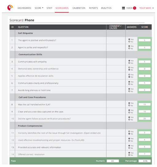 Example of a customer service phone QA scorecard