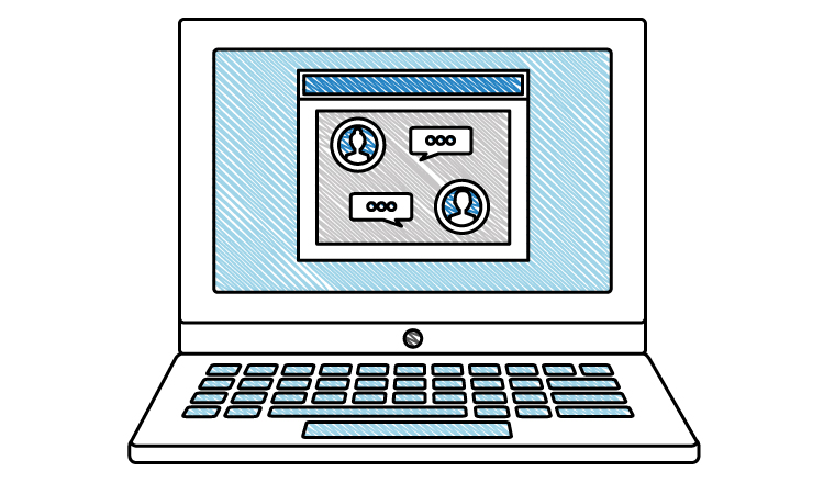 A drawing of a computer with a chat service running