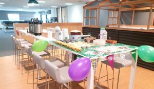 A table set up of a breakout room at which contact centre