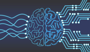 A digital vector of a brain and circuit boards