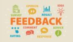 The word feedback is surrounded by survey, opinion, result, idea, comment, advice, rating and response