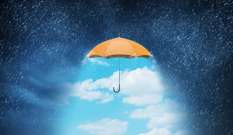 Umbrella accessory in sky against nature background as weather concept