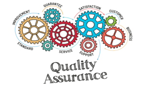 Qulaity Assurance written under some cogs linking improvement, standard, guarantee, service, satisfaction, support, satisfaction, customer and business