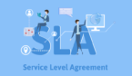 Service level agreement in large letters with a lady using technology next to it