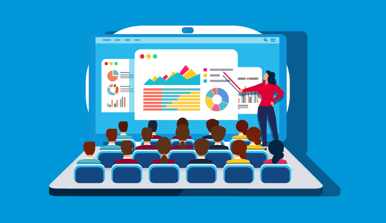 An animated lecture, with graphs on the screen