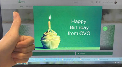 Take a look at the nice intranet pop-up that OVO Energy advisors recieve on their birthday