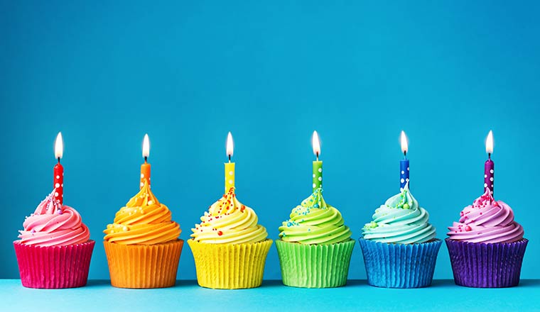 Birthday cupcakes in rainbow colors