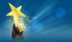 gold star award on blue background