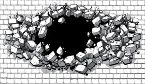 Hole Breaking Through Wide Brick Wall