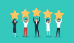 five people hold golden stars above their heads